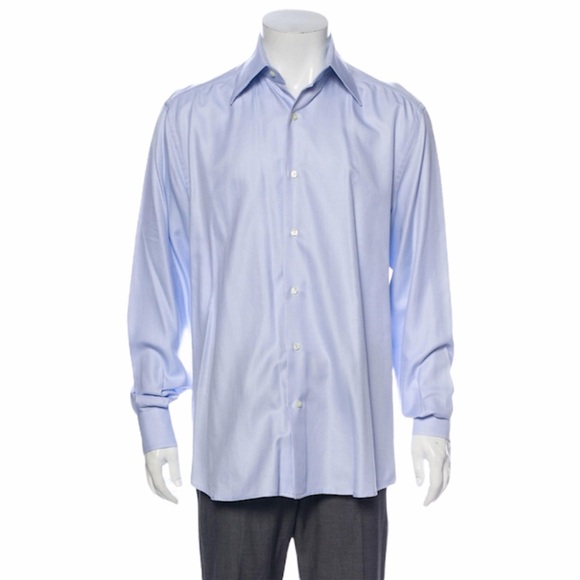 Valentino Blue Cotton Button Up Dress Solid Shirt - Picture 1 of 10